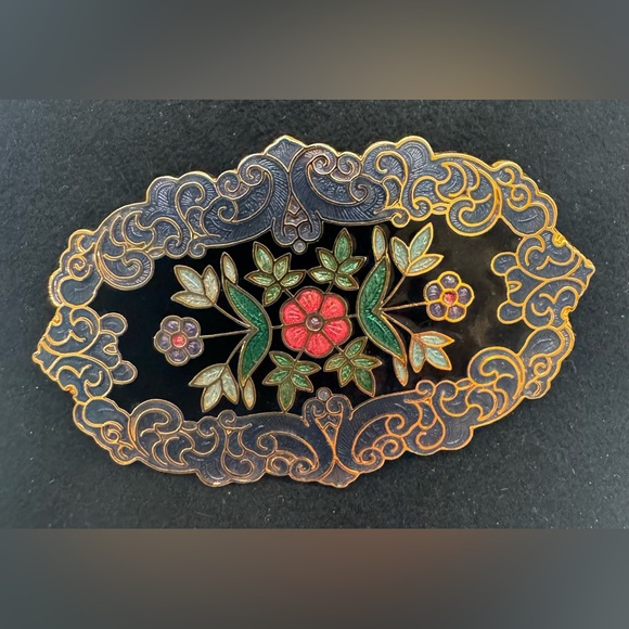 🐟 Fish Vintage Cloisonné Vibrant Enamel Floral 🌺 Gold tone Brooch – Signed - Picture 1 of 3